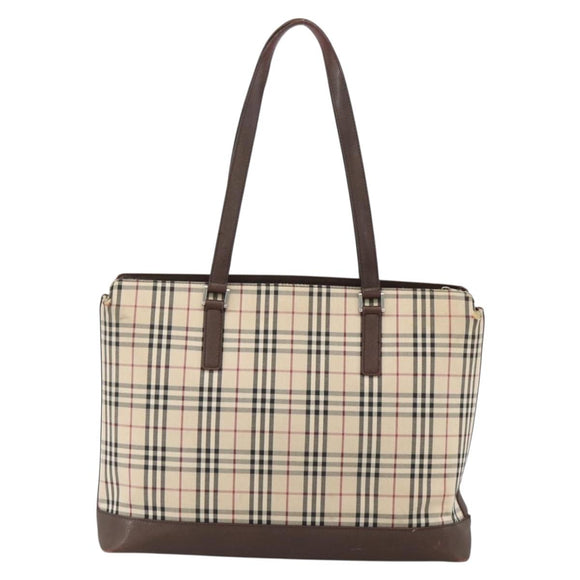 BURBERRY Nova Check Tote Bag Canvas Beige Silver Auth INZ053