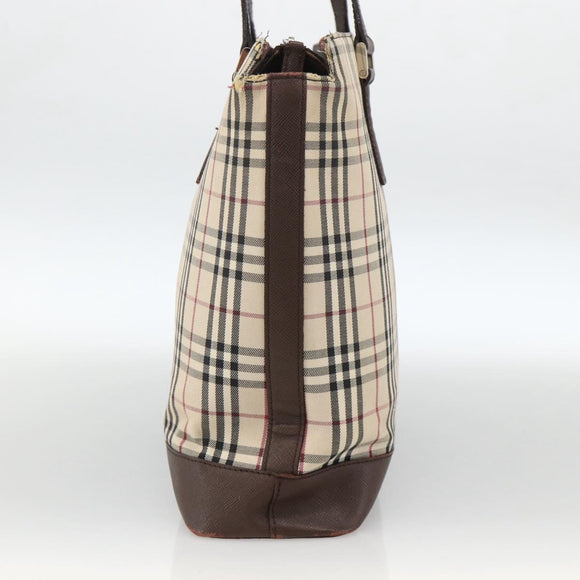 BURBERRY Nova Check Tote Bag Canvas Beige Silver Auth INZ053