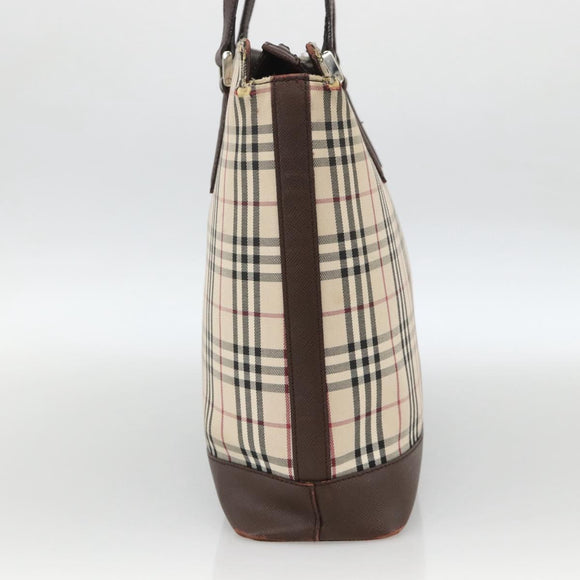 BURBERRY Nova Check Tote Bag Canvas Beige Silver Auth INZ053