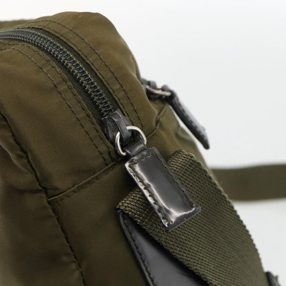 PRADA Shoulder Bag Nylon Khaki Silver Auth INZ058