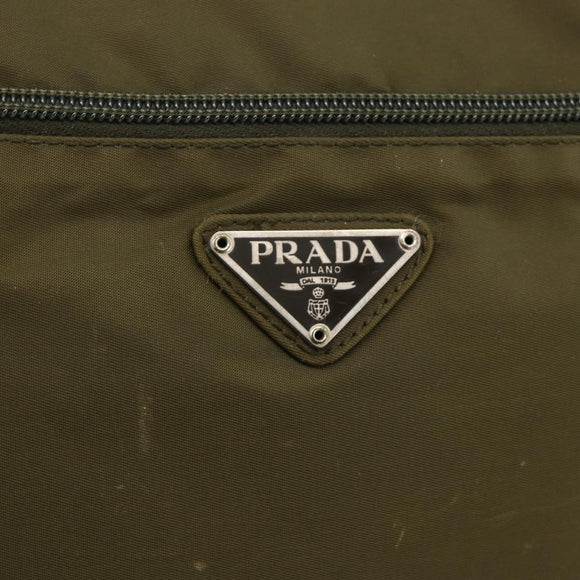 PRADA Shoulder Bag Nylon Khaki Silver Auth INZ058