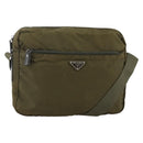 PRADA Shoulder Bag Nylon Khaki Silver Auth INZ058-1