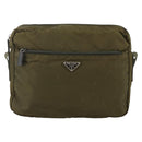 PRADA Shoulder Bag Nylon Khaki Silver Auth INZ058-13