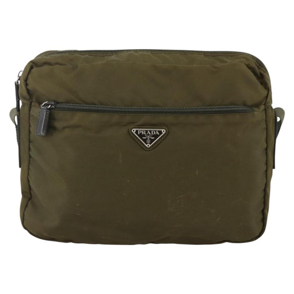 PRADA Shoulder Bag Nylon Khaki Silver Auth INZ058