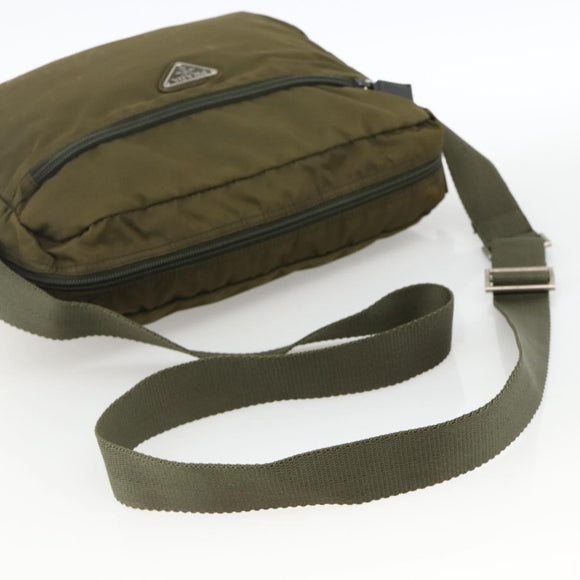 PRADA Shoulder Bag Nylon Khaki Silver Auth INZ058