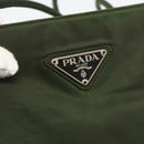 PRADA Tote Bag Nylon Khaki Silver Auth INZ059-17