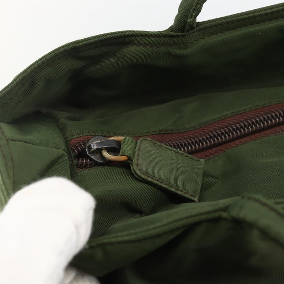 PRADA Tote Bag Nylon Khaki Silver Auth INZ059