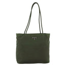 PRADA Tote Bag Nylon Khaki Silver Auth INZ059-1