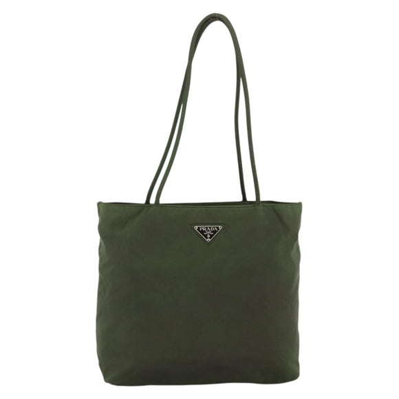 PRADA Tote Bag Nylon Khaki Silver Auth INZ059