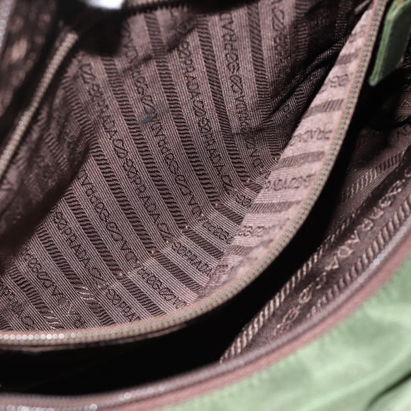 PRADA Tote Bag Nylon Khaki Silver Auth INZ059