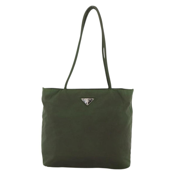 PRADA Tote Bag Nylon Khaki Silver Auth INZ059