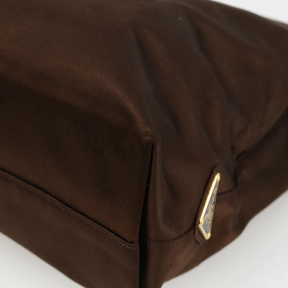 PRADA Chain Tote Bag Satin Black Gold Auth INZ060A