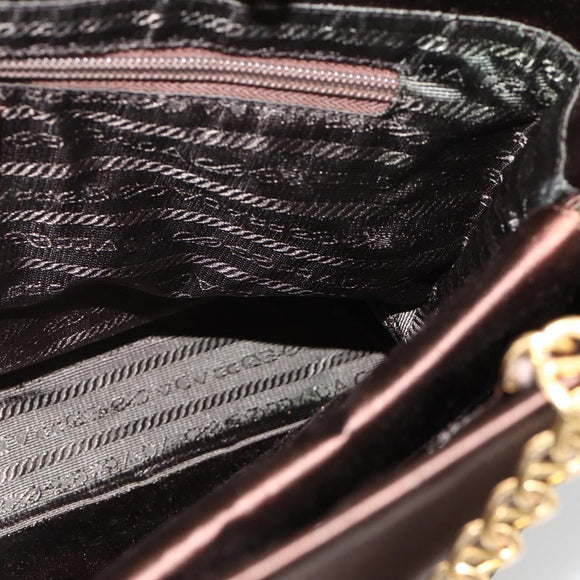 PRADA Chain Tote Bag Satin Black Gold Auth INZ060A