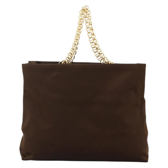 PRADA Chain Tote Bag Satin Black Gold Auth INZ060A