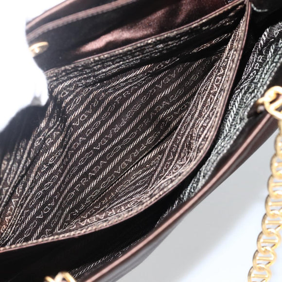 PRADA Chain Tote Bag Satin Black Gold Auth INZ060A