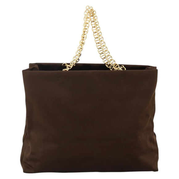 PRADA Chain Tote Bag Satin Black Gold Auth INZ060A