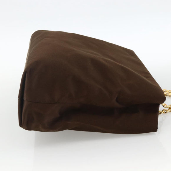 PRADA Chain Tote Bag Satin Black Gold Auth INZ060A