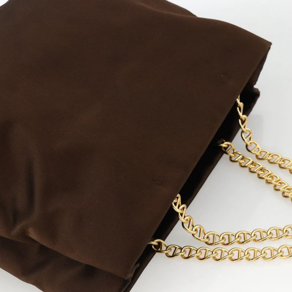 PRADA Chain Tote Bag Satin Black Gold Auth INZ060A