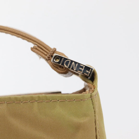 FENDI Shoulder Bag Nylon Beige Silver Auth INZ061