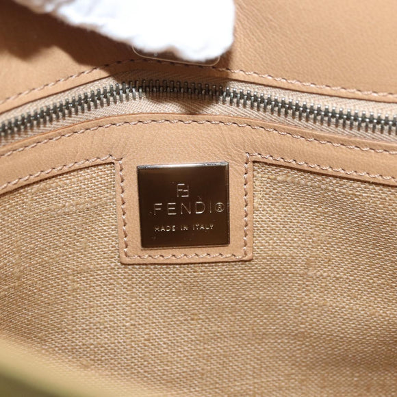 FENDI Shoulder Bag Nylon Beige Silver Auth INZ061