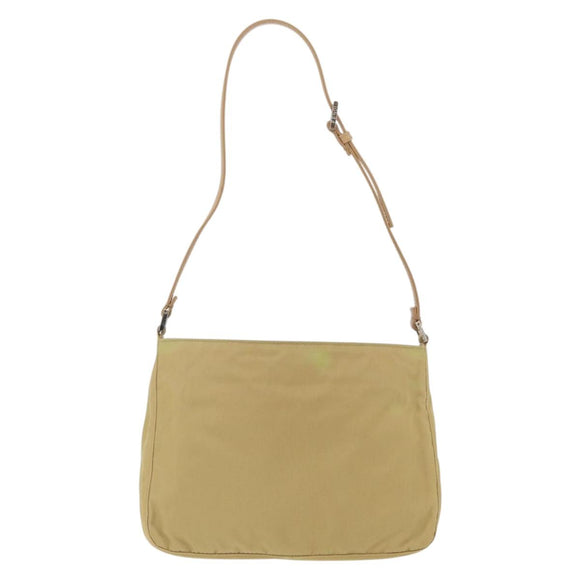 FENDI Shoulder Bag Nylon Beige Silver Auth INZ061