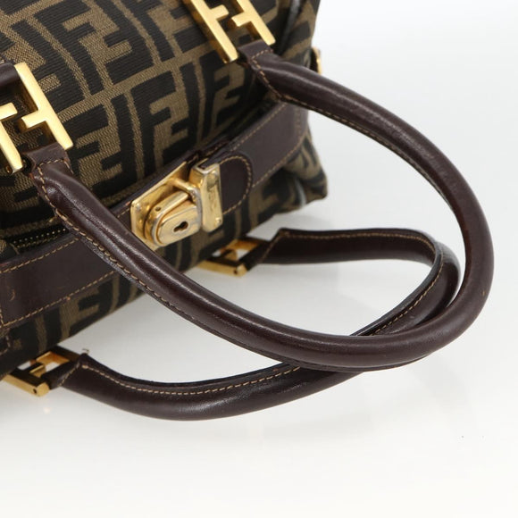 FENDI Zucca Canvas Hand Bag Brown Black Auth INZ063