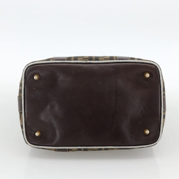 FENDI Zucca Canvas Hand Bag Brown Black Auth INZ063