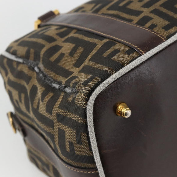 FENDI Zucca Canvas Hand Bag Brown Black Auth INZ063
