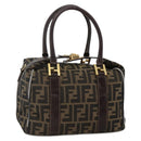 FENDI Zucca Canvas Hand Bag Brown Black Auth INZ063-1