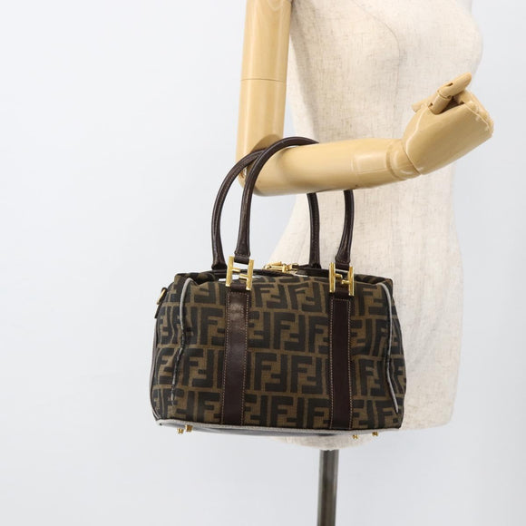 FENDI Zucca Canvas Hand Bag Brown Black Auth INZ063
