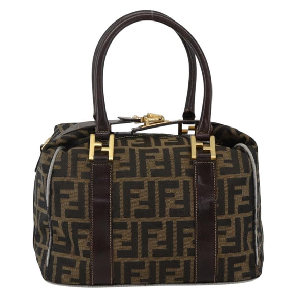 FENDI Zucca Canvas Hand Bag Brown Black Auth INZ063