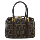 FENDI Zucca Canvas Hand Bag Brown Black Auth INZ063-2