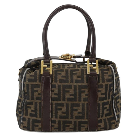 FENDI Zucca Canvas Hand Bag Brown Black Auth INZ063
