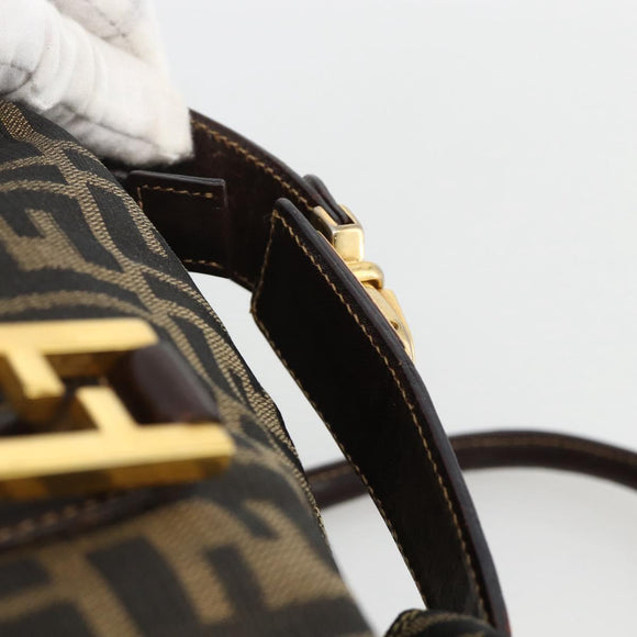 FENDI Zucca Canvas Hand Bag Brown Black Auth INZ063