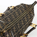 FENDI Zucca Canvas Hand Bag Brown Black Auth INZ063-7