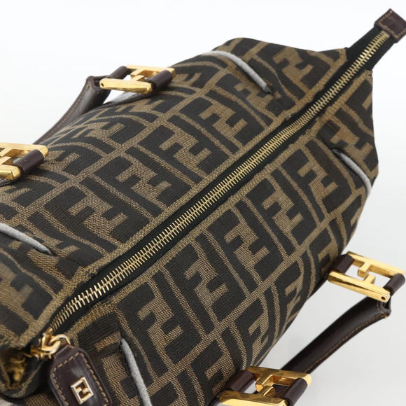 FENDI Zucca Canvas Hand Bag Brown Black Auth INZ063