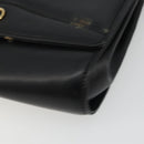 CELINE Horsebit Shoulder Bag Leather Black Gold Auth INZ069-15