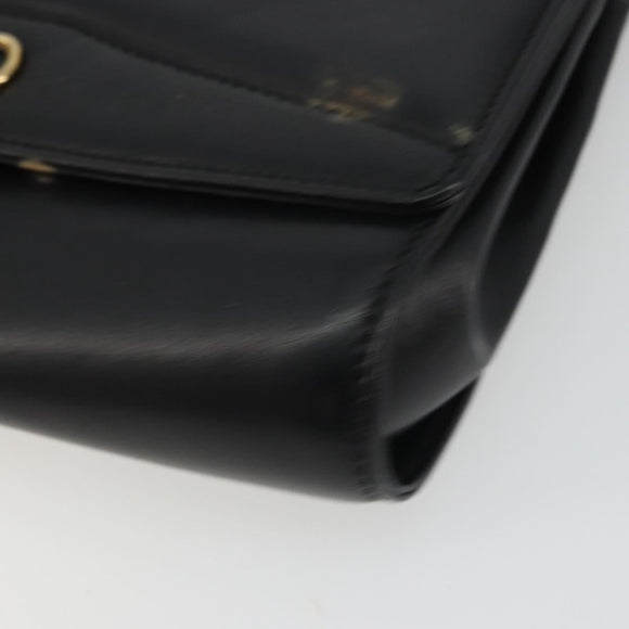 CELINE Horsebit Shoulder Bag Leather Black Gold Auth INZ069