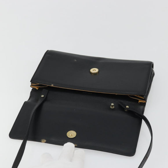 CELINE Horsebit Shoulder Bag Leather Black Gold Auth INZ069