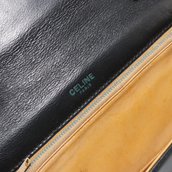 CELINE Horsebit Shoulder Bag Leather Black Gold Auth INZ069