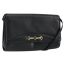 CELINE Horsebit Shoulder Bag Leather Black Gold Auth INZ069-1