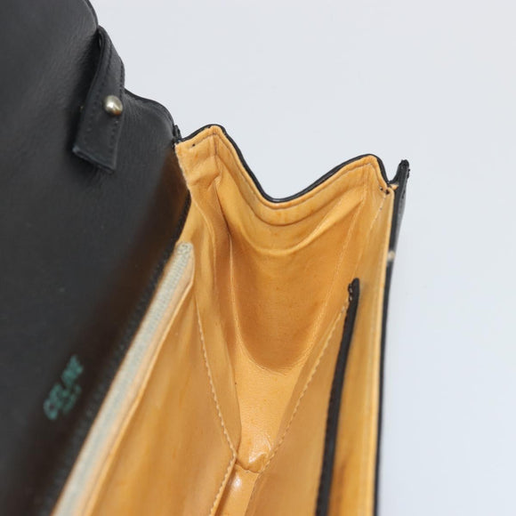 CELINE Horsebit Shoulder Bag Leather Black Gold Auth INZ069