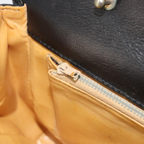 CELINE Horsebit Shoulder Bag Leather Black Gold Auth INZ069