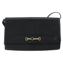 CELINE Horsebit Shoulder Bag Leather Black Gold Auth INZ069-13