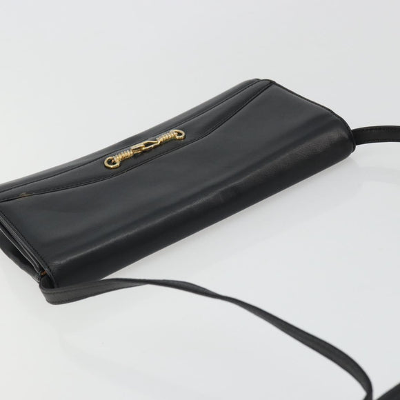 CELINE Horsebit Shoulder Bag Leather Black Gold Auth INZ069