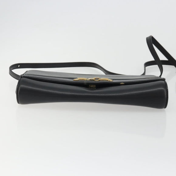 CELINE Horsebit Shoulder Bag Leather Black Gold Auth INZ069
