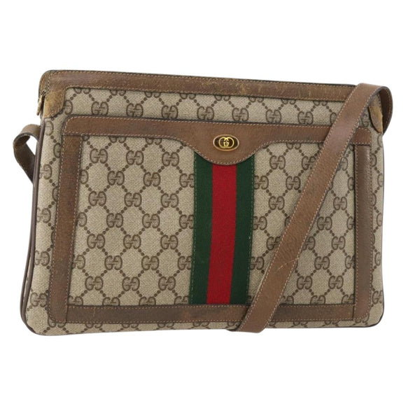 GUCCI GG Supreme Web Sherry Line Bag PVC Beige Gold 14 02 013 Auth INZ070
