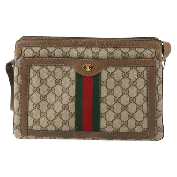 GUCCI GG Supreme Web Sherry Line Bag PVC Beige Gold 14 02 013 Auth INZ070