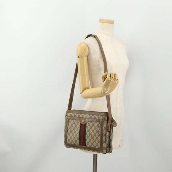 GUCCI GG Supreme Web Sherry Line Bag PVC Beige Gold 14 02 013 Auth INZ070