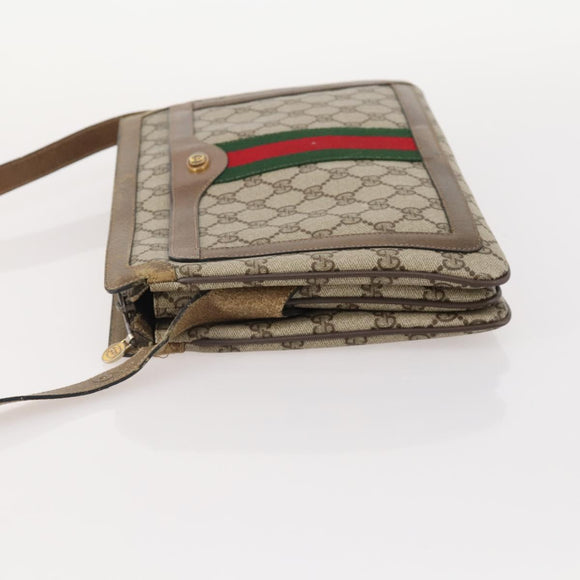 GUCCI GG Supreme Web Sherry Line Bag PVC Beige Gold 14 02 013 Auth INZ070
